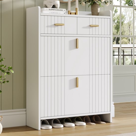 OKWISH Schoenenkast - Smal Model Met Klapvakken En Lade - Voor Hal En Entree - Wit - 75 X 24 X 108,5 Cm van okwish — afbeelding 2