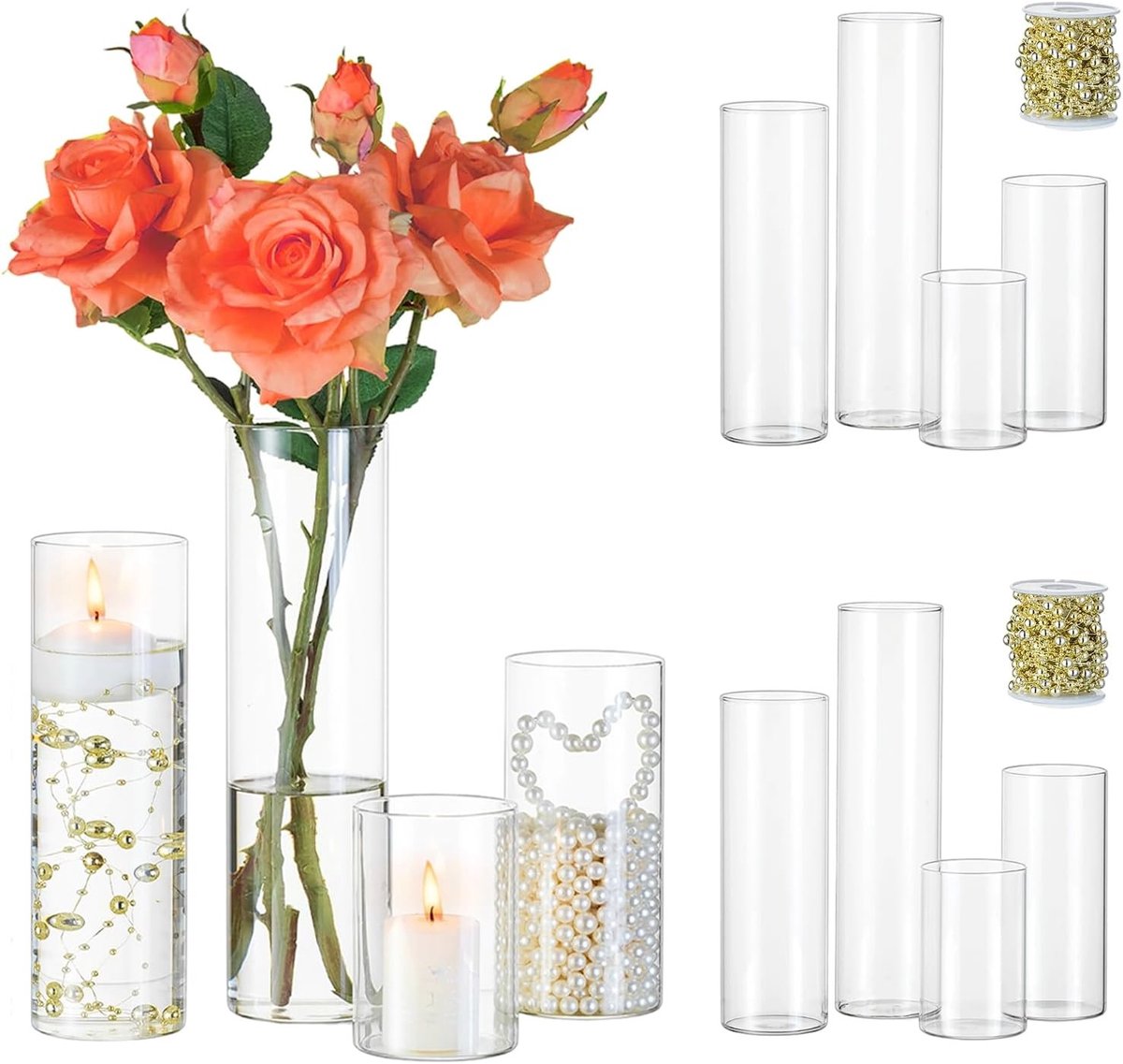 Windlicht van glas - Transparant - Set van 12 glazen cilinders - Hittebestendig Borosilicaatglas - Voor sfeervolle tafeldecoratie