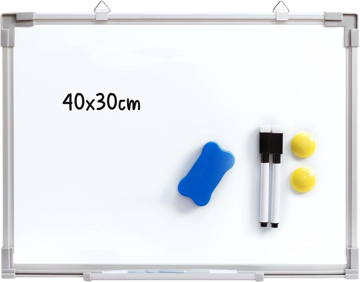 Whiteboardfolie - Wit - 30 x 40 cm - Magnetisch en Dubbelzijdig Whiteboard met Aluminium Frame - Voor Thuis, School en Kantoor