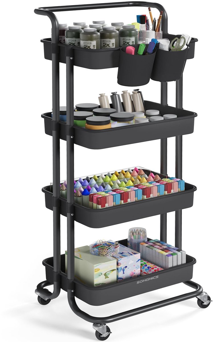 Famanu – Opbergtrolley met 4 lagen, kunststof manden, ideaal voor het organiseren van spullen in huis of op kantoor