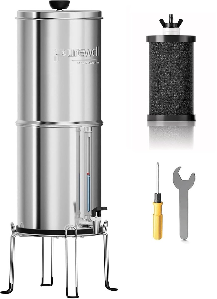 Waterfilter survival - Transparant - 3,8 liter - Zwaartekrachtwaterfilter met 4-traps filtersysteem en kraan - Voor camping en huishouden