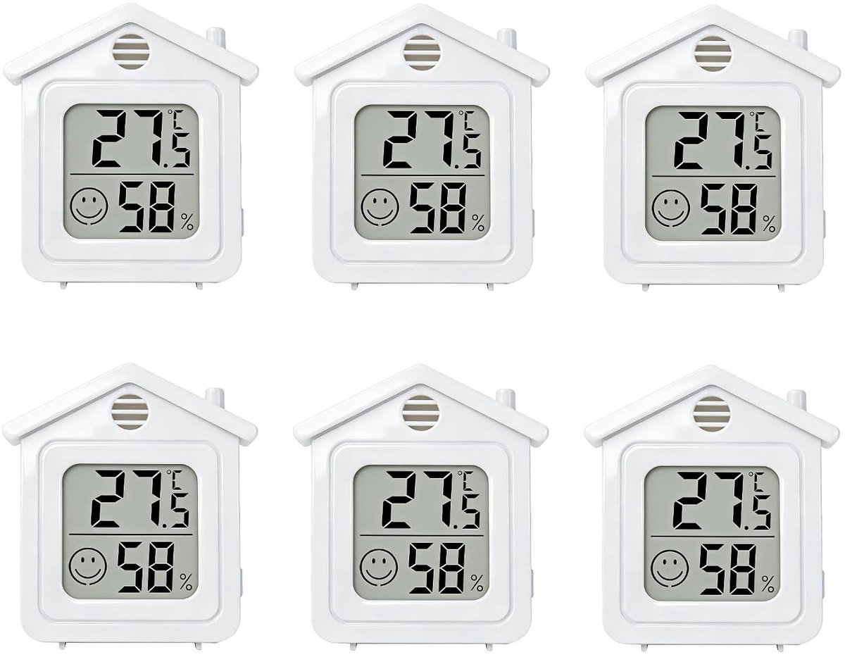 Wifi-thermometer - Wit - Compact - Digitale Thermometer en Hygrometer voor Binnengebruik - Set van 6 Stuks