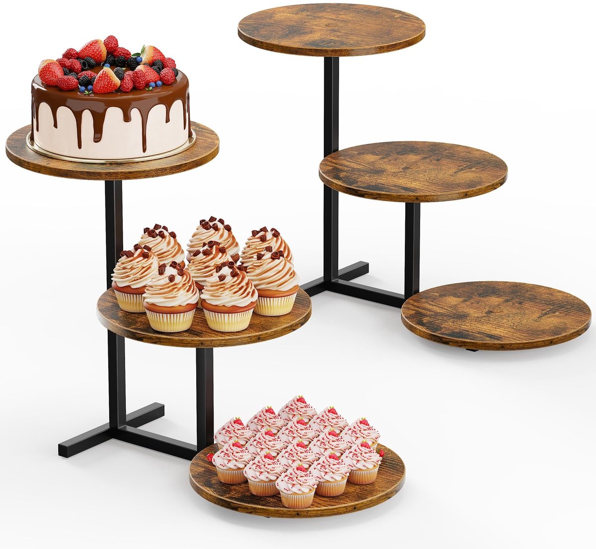 Solidchoice - 2 Stuks Houten 3-Tier Cake Stand voor Cupcakes en Fruit