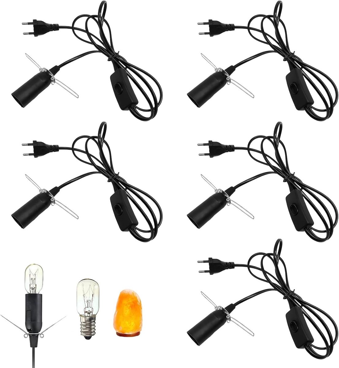 Zoutlamp - Zwart - 1,8 meter - Kabel met schakelaar en E14 lamphouder - Voor woonkamer, slaapkamer, kantoor