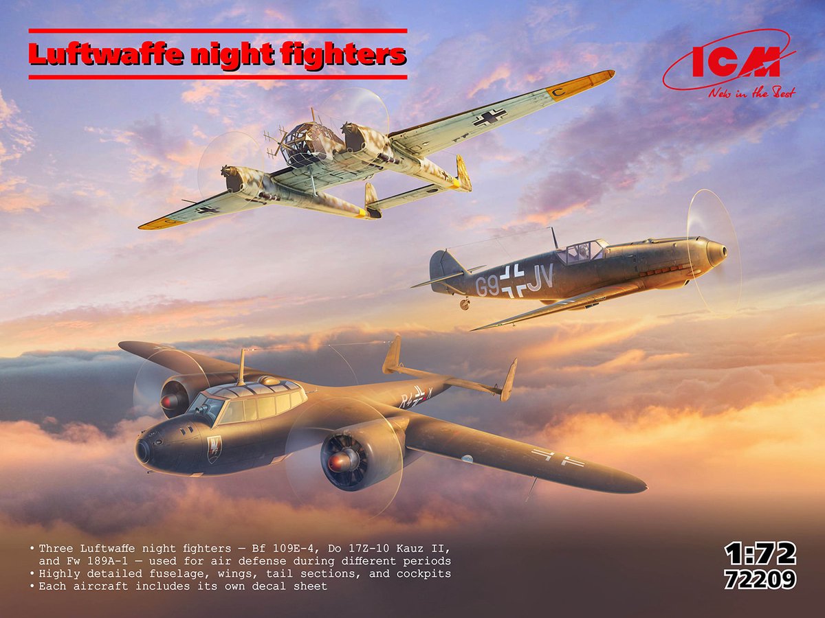 ICM Modelbouwpakket Vliegtuigen - 72209 Luftwaffe Night Fighters - 3 Propellervliegtuigen Plastic - 1:72 - Modelbouw