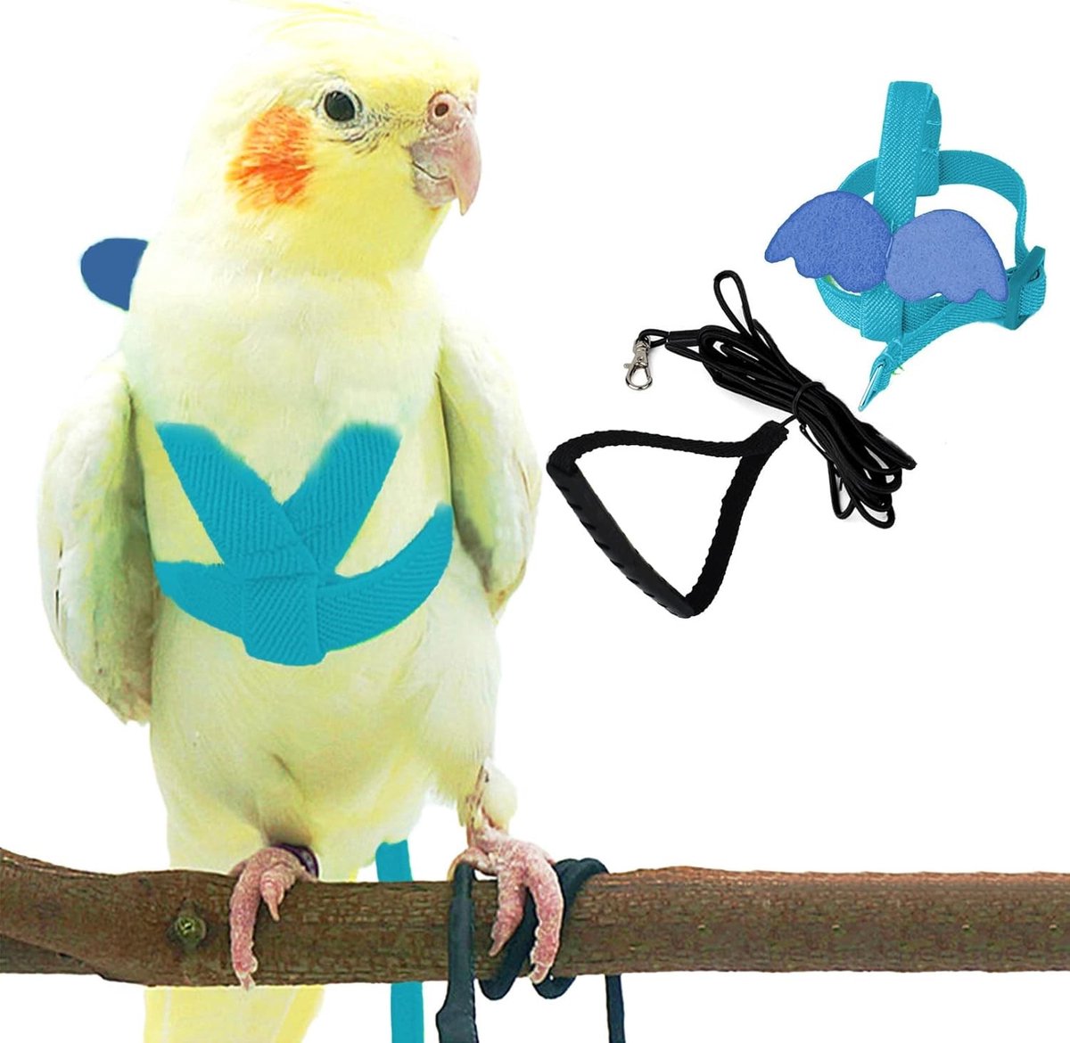 Vogelharnas voor huisdieren - Blauw - 2 meter - Verstelbaar nylon trainingsharnas met riem - Voor papegaaien en kleine vogels