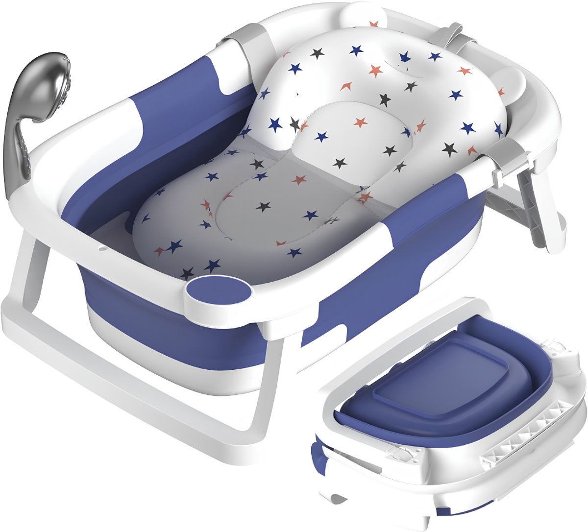KIRA® Baby Badje met Standaard -Baby Bad - Babybad met Standaard - Blauw - 63cm x 43cm x 8cm