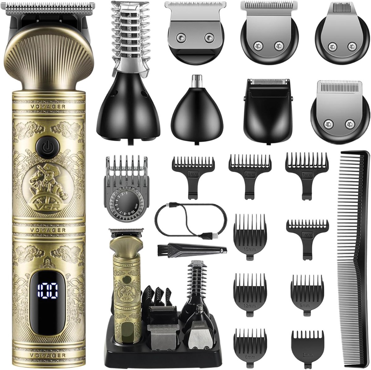 KIRA® Trimmer Baard - Baardtrimmer - 7-in-1 Multifunctionele Baardverzorgingssets - Trimmer - Goud - 16cm x 4cm x 3cm