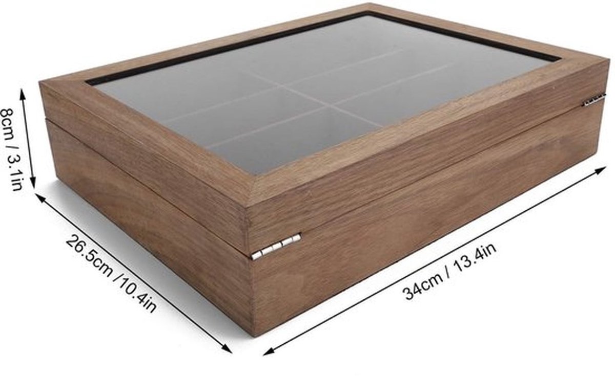 Zonnebril Organizer Houten - Opbergdoos - 8 Grids - Reisdoos - Sieraden Vitrine - Glazen Doos
