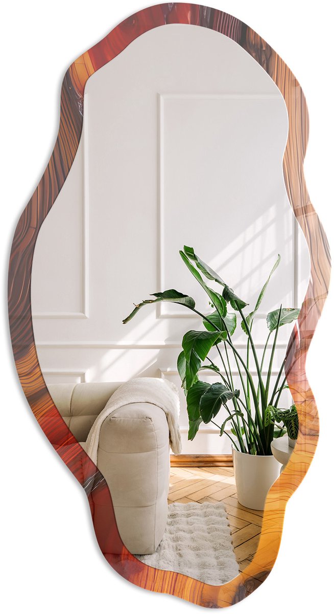 Coloray De Energie Van De Natuur Spiegel - Oranje Rechthoekige Spiegel Met Modern Design - Organische Spiegel - Woonkamer, Kantoor, Hal - Abstract - 45x90 cm - Totale afmeting 52x97 cm