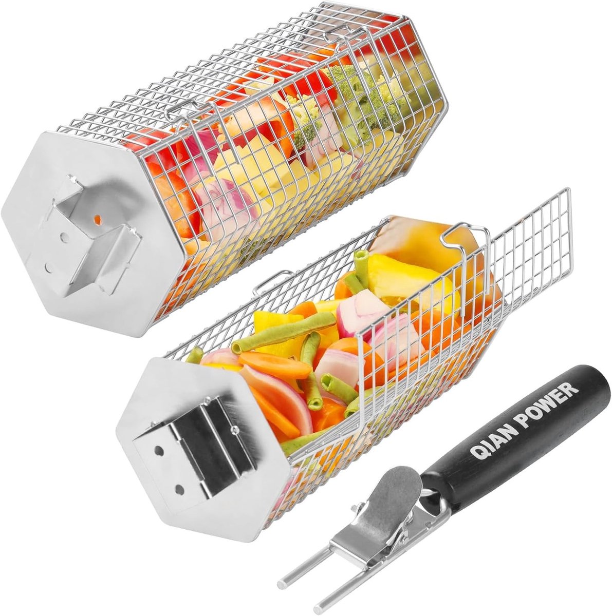 Plancha barbecue - Roestvrij staal - 2 stuks - Met afneembaar houten handvat - Voor barbecue en buiten koken