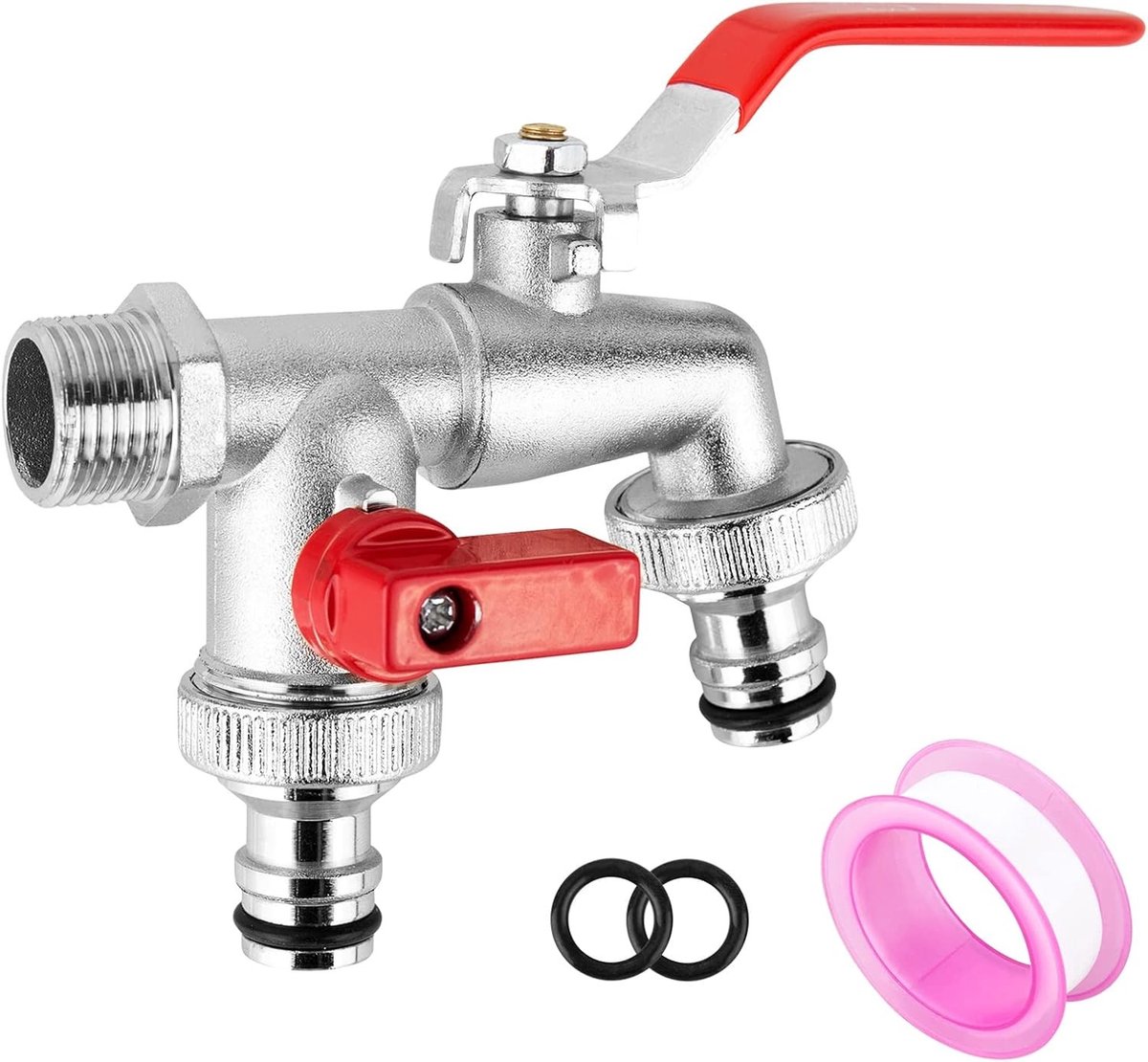 Vorstvrije buitenkraan - Rood - Dubbele uitlaat 1/2 inch - Messing tuinkraan voor tuin en huishouden