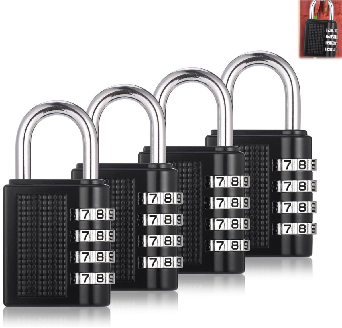 4 stuks - combinatieslot - 4-cijferig combinatieslot tegen diefstal - Zwart waterdicht combinatieslot - Combinatieslot voor kluisjes - Metalen combinatieslot - Geschikt voor kluisjes, lockers en koffers