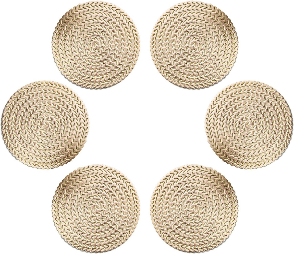 6 stuks -placemat-onderzetters-placemats rond- placemats pvc - ronde place mats hitte bestendig - Wasbaar, hittebestendig, antislip-Tafeldecoratie-Geschikt voor feestjes, keukens en eetkamerdecoratie- Rond-10cm-Goud