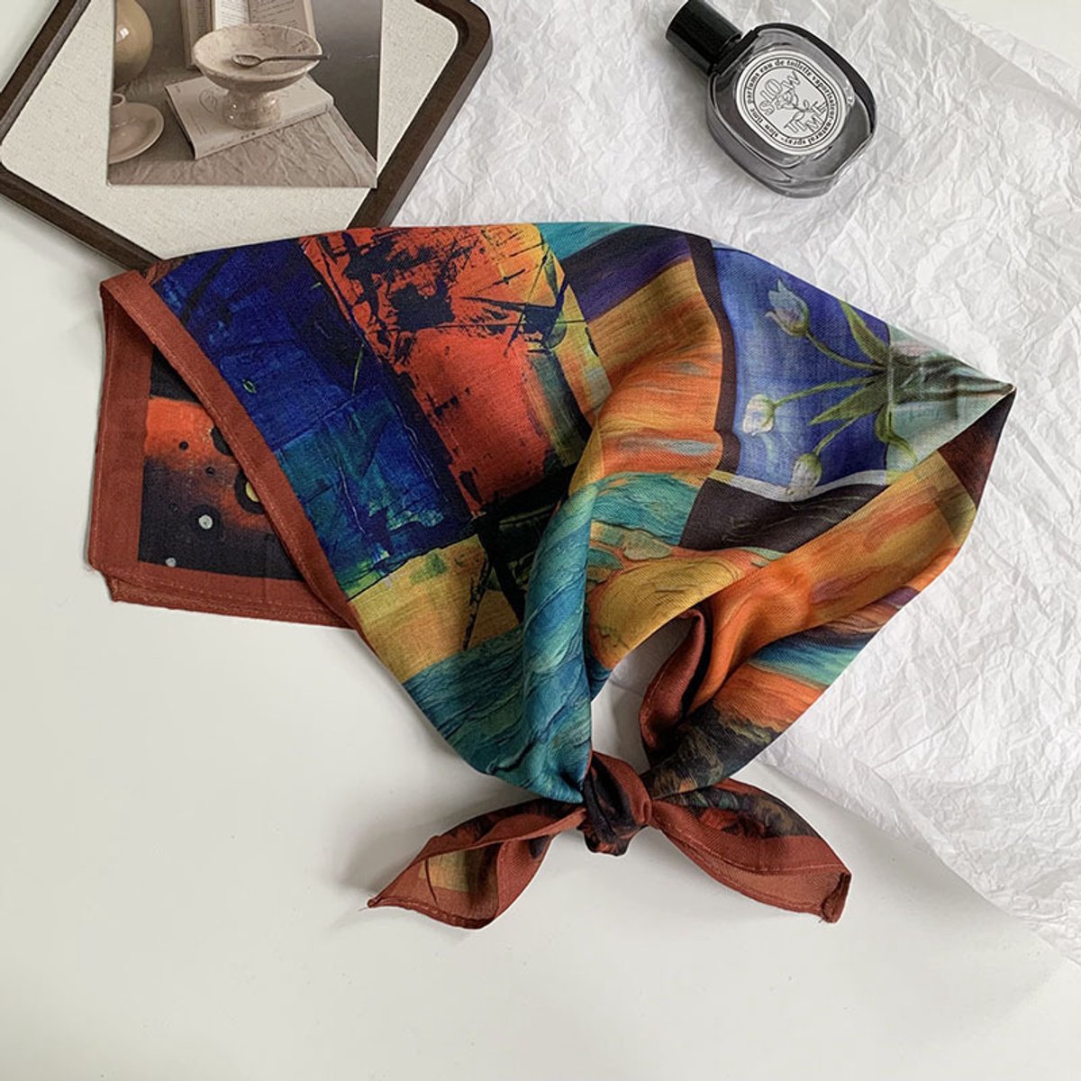 Dubbelzijdige patroon sjaal - kleine vierkante sjaal - het hele jaar door bruikbaar - veel draagmanieren - decoratieve omslagdoek-68*68cm-Zonsondergang