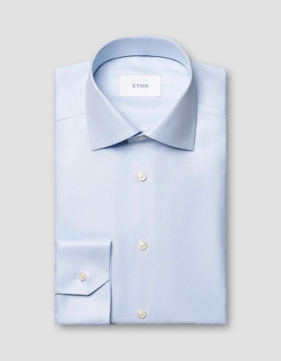 Eton - Overhemd Lichtblauw Eton Herringbone Signature Twill Lange Mouw Overhemd Lichtblauw 100015800