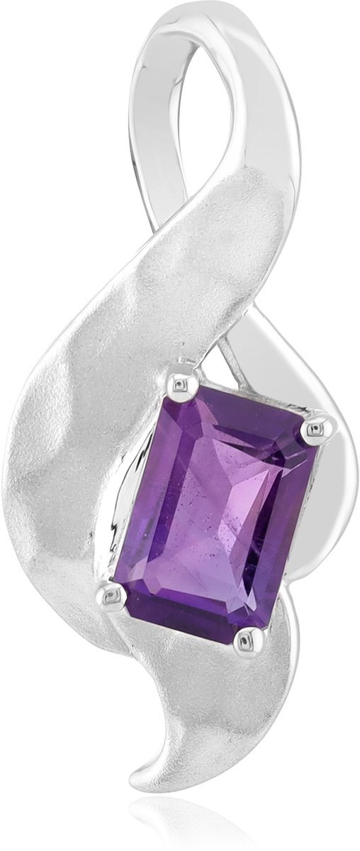Cavill - Zilveren hanger 925 sterling zilver met palladium - Uruguay Amethist 0,41 ct - Achthoekig trapgeslepen paarse edelsteen - Elegant