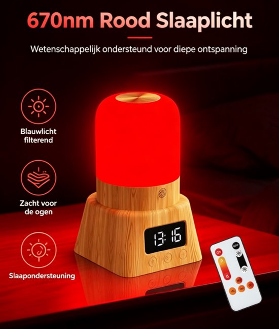 670nm Rood Nachtlampje voor Slaap, Bureau Slaaplampje met Aanraakbediening en Afstandsbediening, Wetenschappelijk Ondersteund Rood Licht voor Diepe Ontspanning, Reizen, Mediteren en Yoga — afbeelding 5