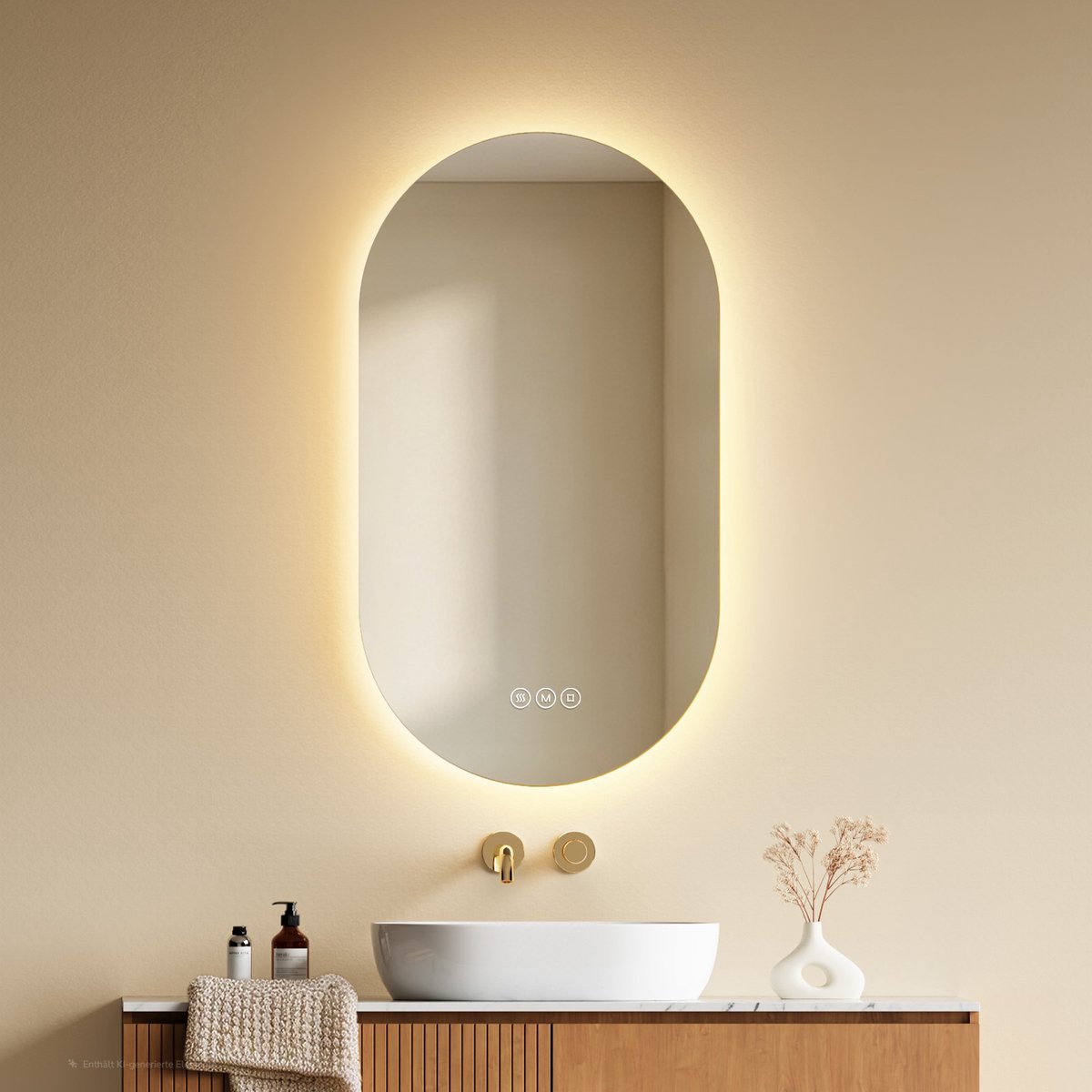 EMKE Spiegel met Verlichting - Anti Condens - 3 Lichtkleuren - Touch & Dimbaar - 45x75cm - Badkamerspiegel