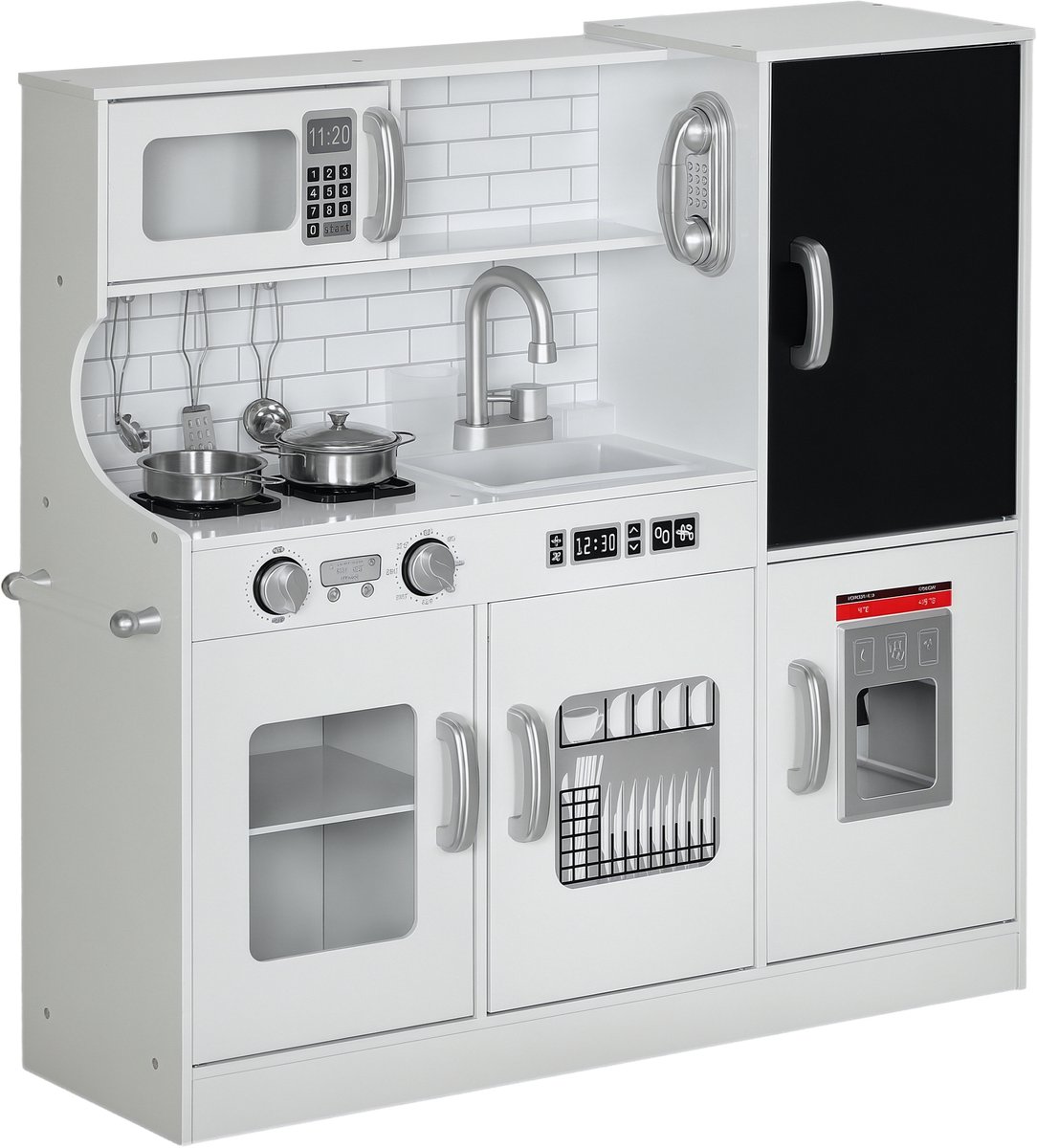 TEKROA® - Speelkeukentjes - Speelkeuken voor kinderen - inclusief speelgoedtelefoon - krijtbord, magnetron, fornuis, gootsteen - wit
