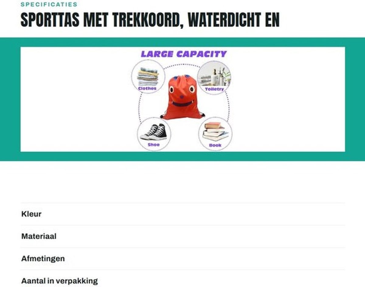 Kleuterschooltas Waterdicht - Sporttas - Gymtas - Opvouwbaar - Schoenenhouder - Grote Capaciteit