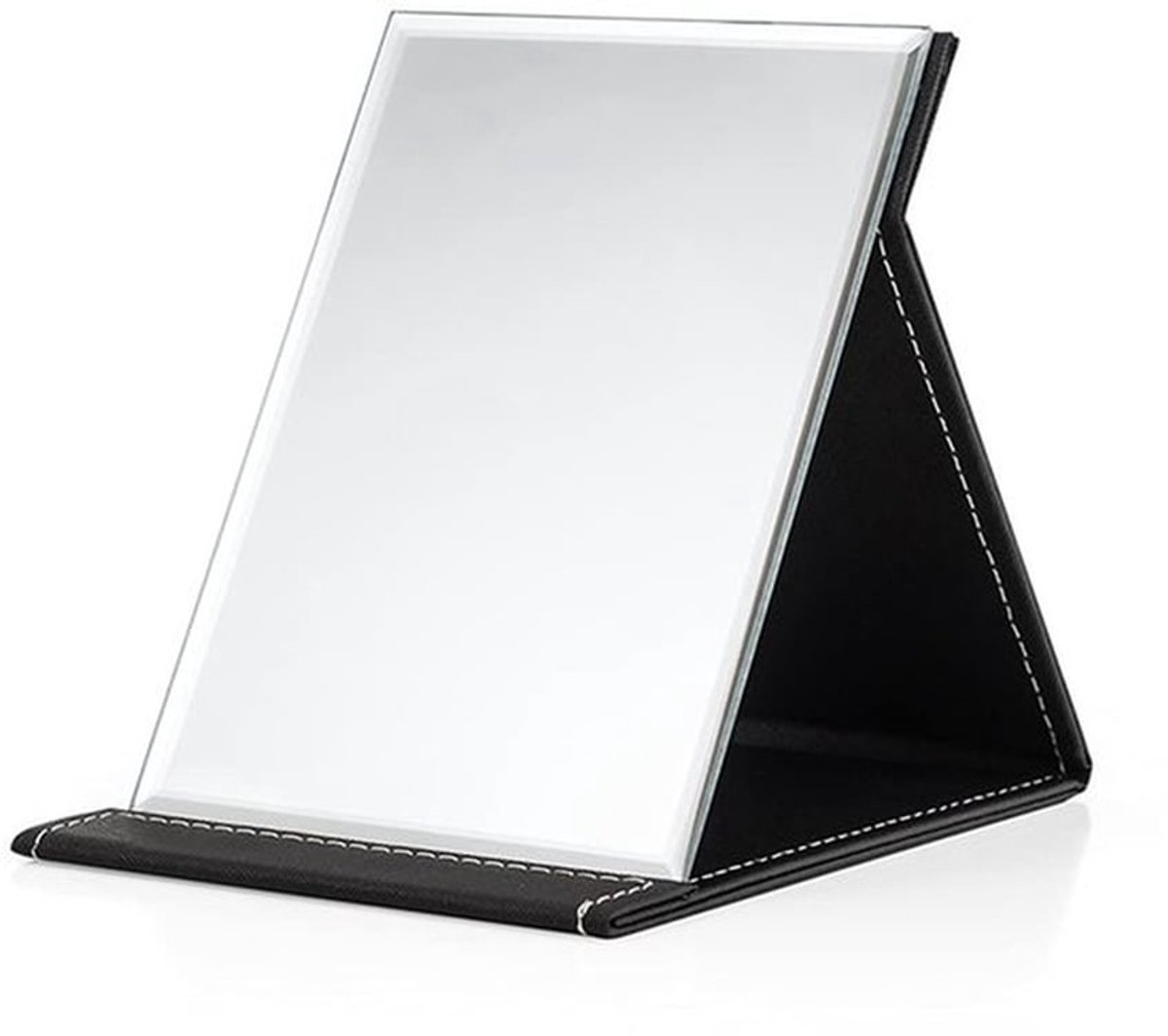 Make-upspiegel Inklapbaar - Tafelspiegel - Reisspiegel - Zwarte PU-lederen Hoes - Verstelbare Houder - HD Spiegelglas 173 mm x 123 mm