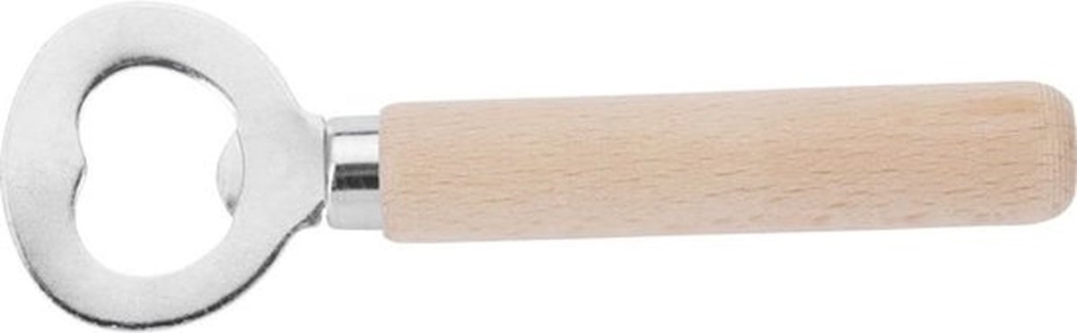 Flesopener - Kroonkurkopener - Hout/staal - 14,1 cm - Lichtbruin/zilver - Duurzaam en ruimtebesparend - Opener