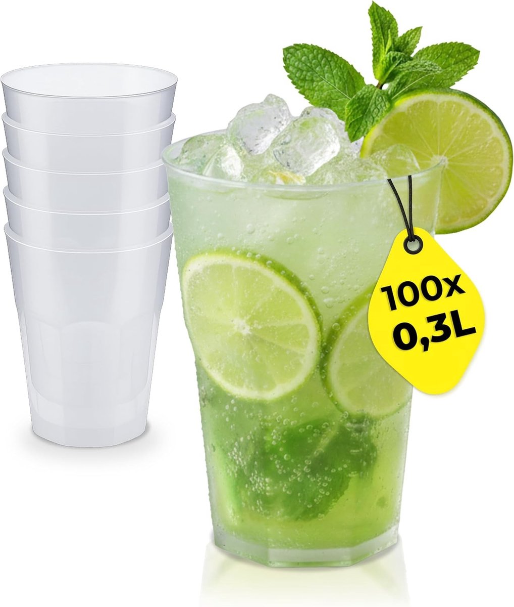 Cocktailbekers - Transparant - 0,3 l - Herbruikbare Plastic Bekers - Voor Evenementen en Feesten