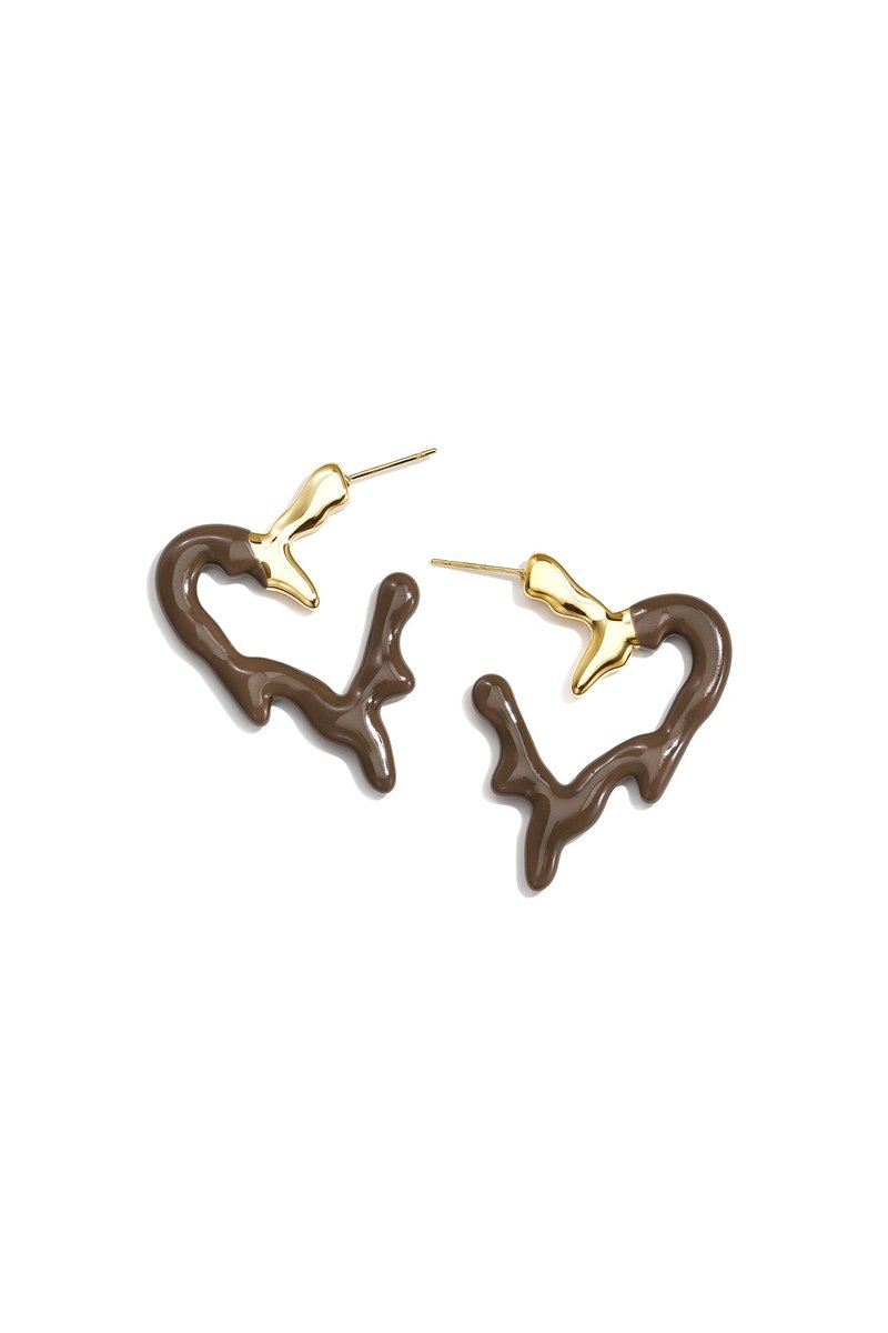 Lola - Hart Oorringen - Stainless Steel - - Bruin