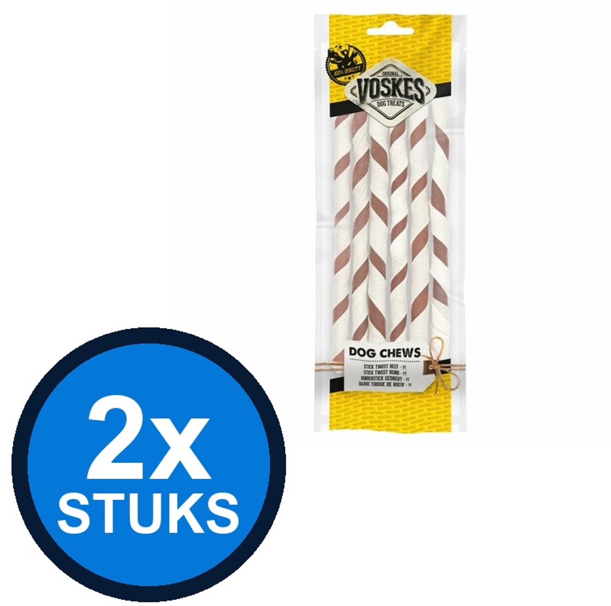 2x Voskes Twist Sticks Beef M - Hondensnack - 6 stuks