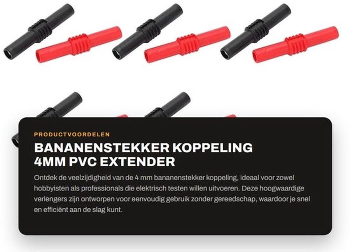 Bananenstekker Koppeling - 4mm PVC Extender - Eenvoudig te gebruiken - Duurzaam en vlamvertragend - Geschikt voor elektrisch testen - 10...
