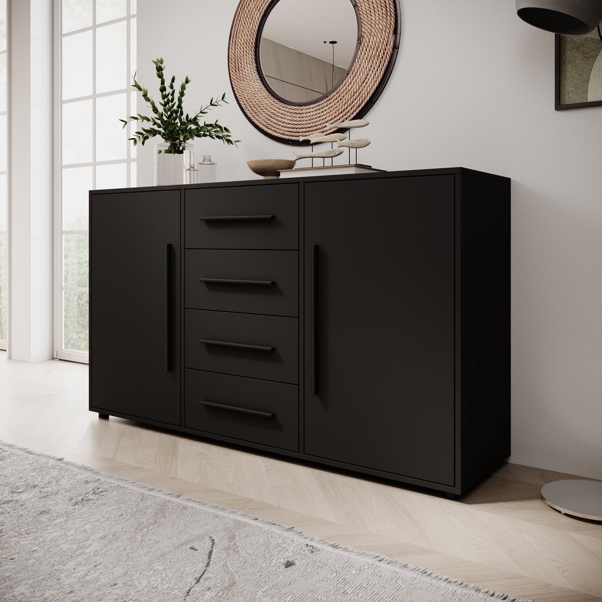 Meubella - Montalo - Dressoir - Zwart - 150x40x87 cm