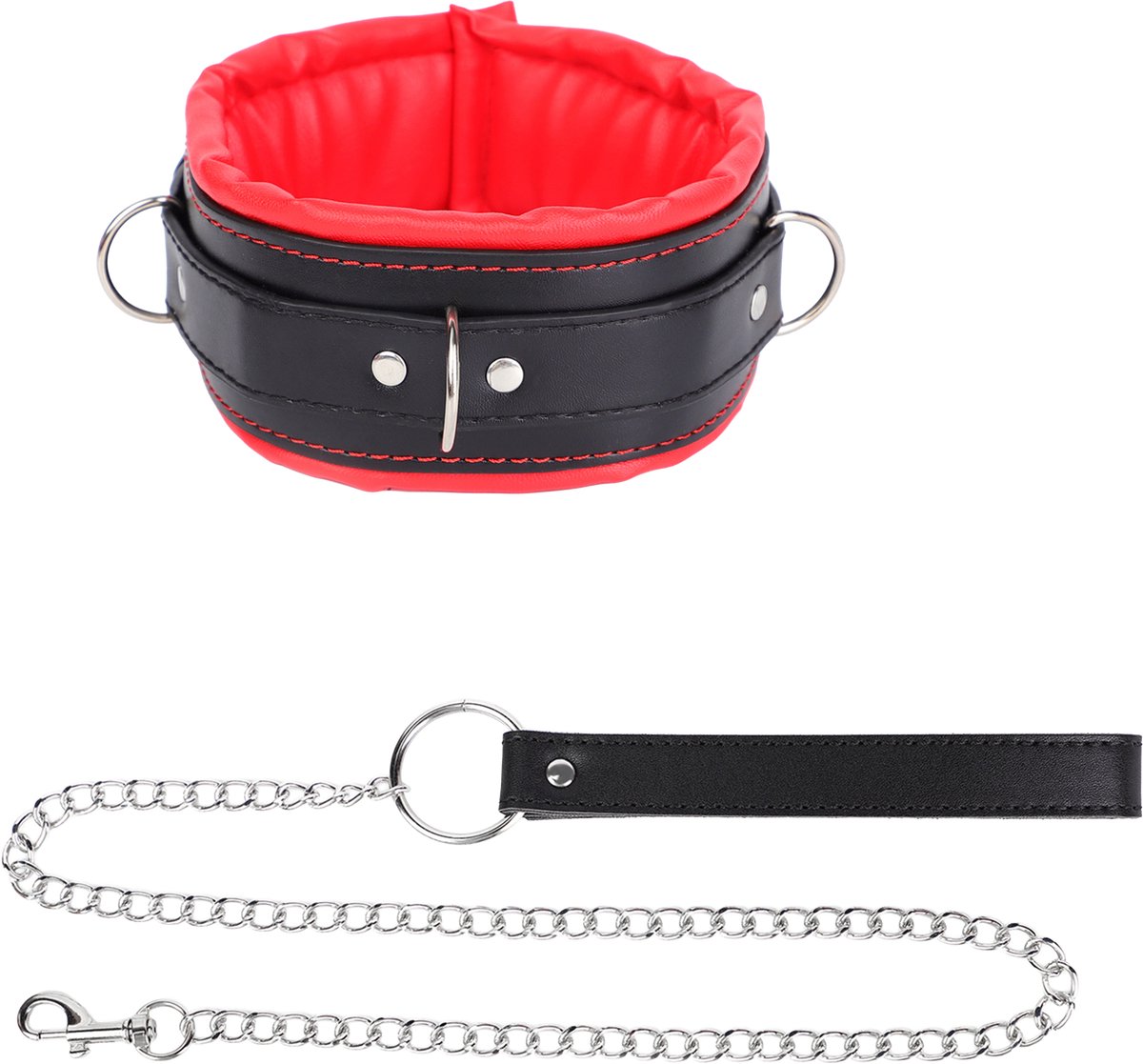 Fixxx - Gevoerde Collar met Leiband - Zwart/Rood