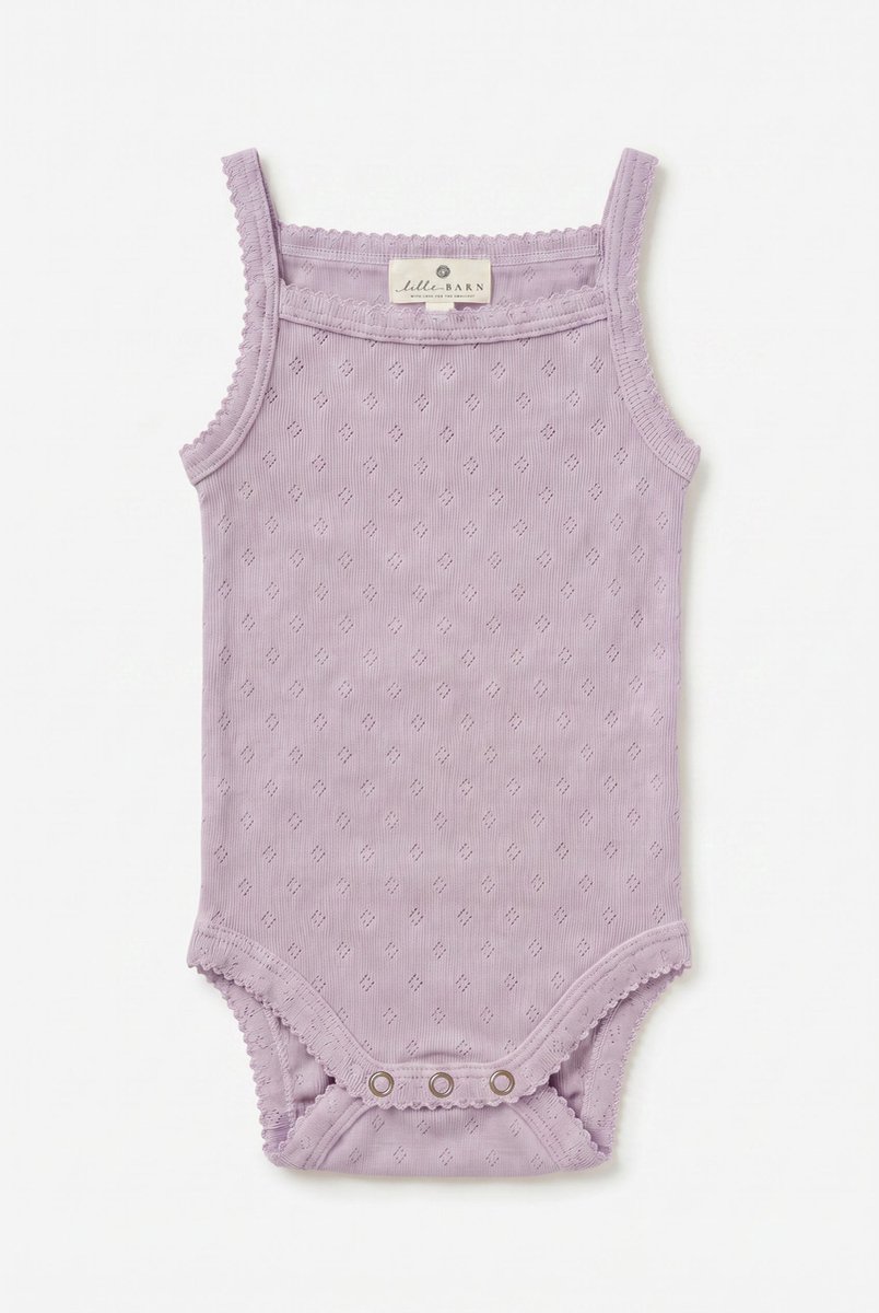 Wollen romper pointelle met bandjes - merinowol - Lavender Frost 68