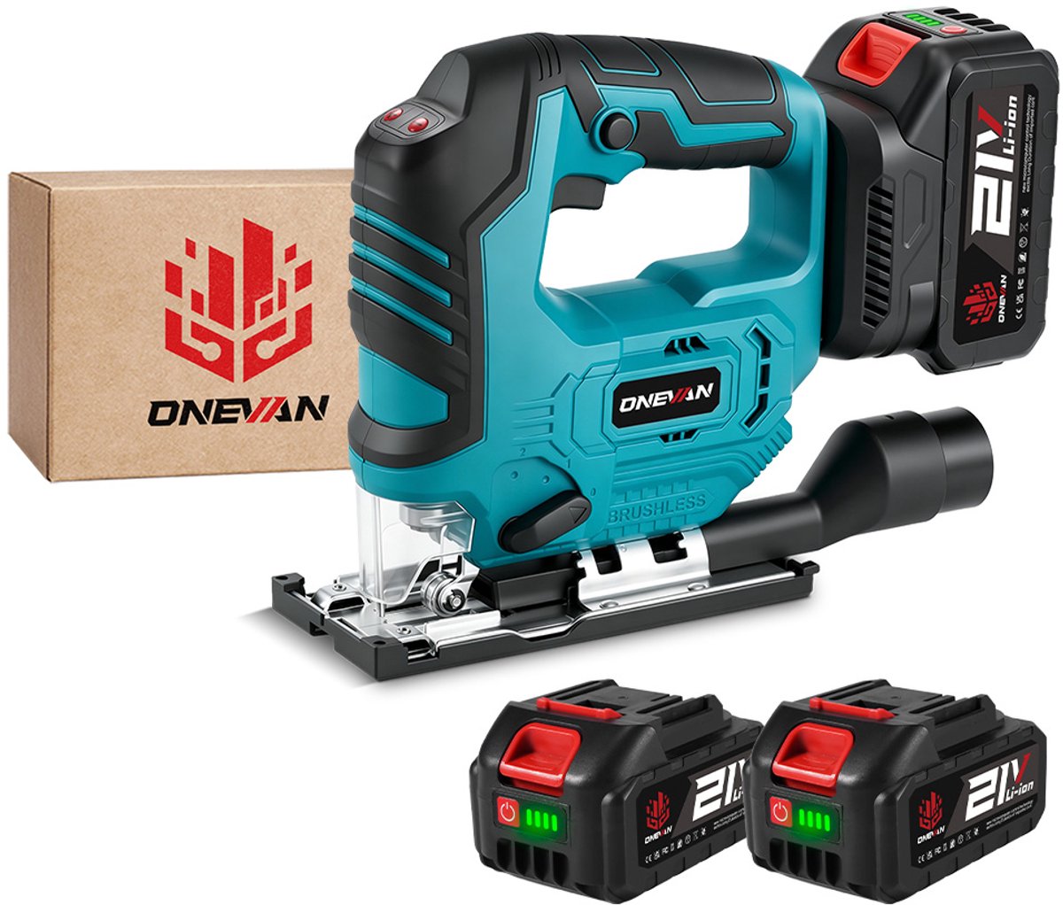 ONEVAN Accu Decoupeerzaag - Incl. 2 Accu’s – Borstelloos Decoupeerzaag Set - Zaagdiepte 135 mm - 5 Variabele Snelheid - Voor Hout, Metaal & Kunststof