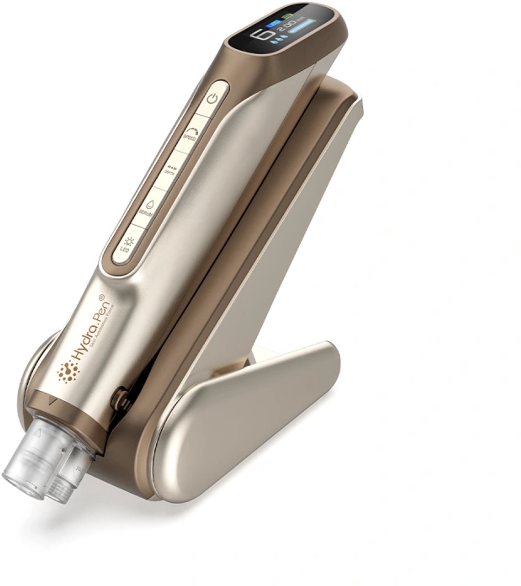 HydraPen H6 Gold / Microneedling-pen met reservoir voor actieve ingrediënten en lichttherapie voor zichtbare huidverjonging