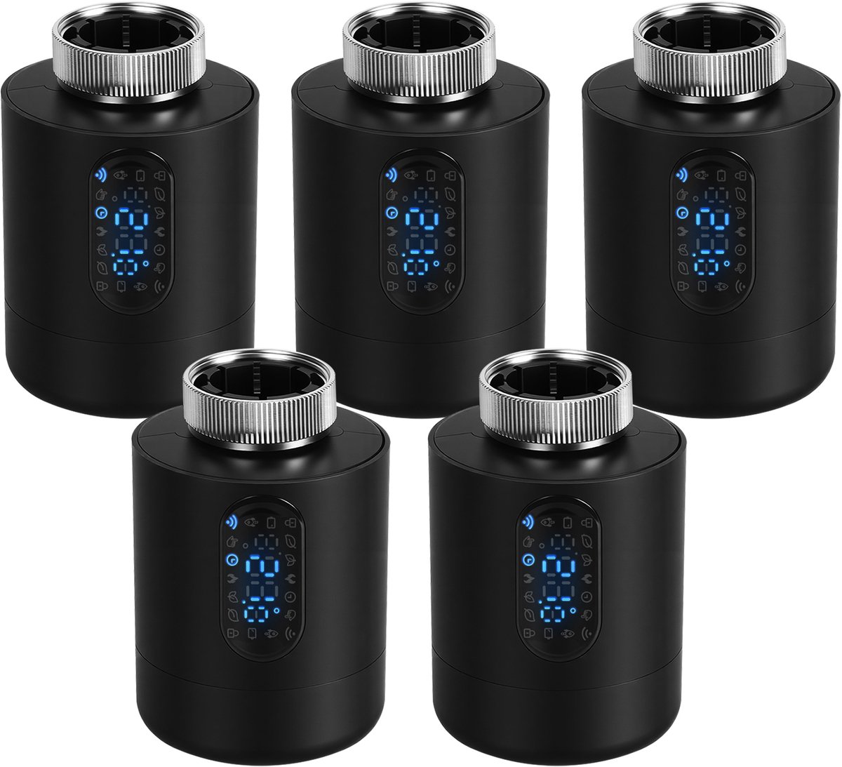 Slimme Radiatorthermostaat WiFi met App – Smart Life/Tuya Smart – Zwart – 5-pack