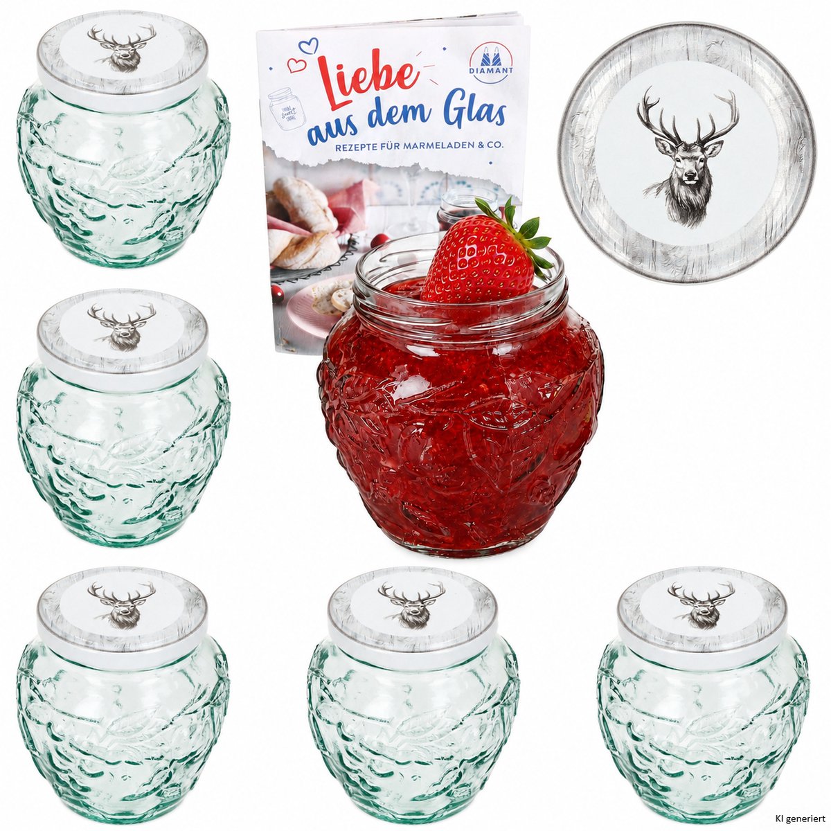 6-delige set jamfles 580ml FRUTTA VASO met fruit-relief + TO82 deksel Alois Hirsch