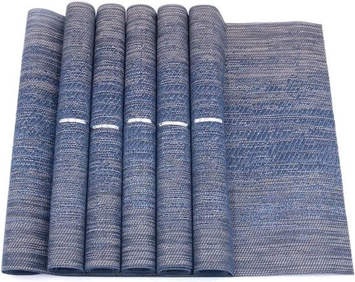 Tafelmatten Set - Antislip - 48 x 30,5 cm - Wasbaar - PVC-tafelmatten - Scheurbestendig - Hittebestendig - Vuilafstotend - Keuken - Blauw