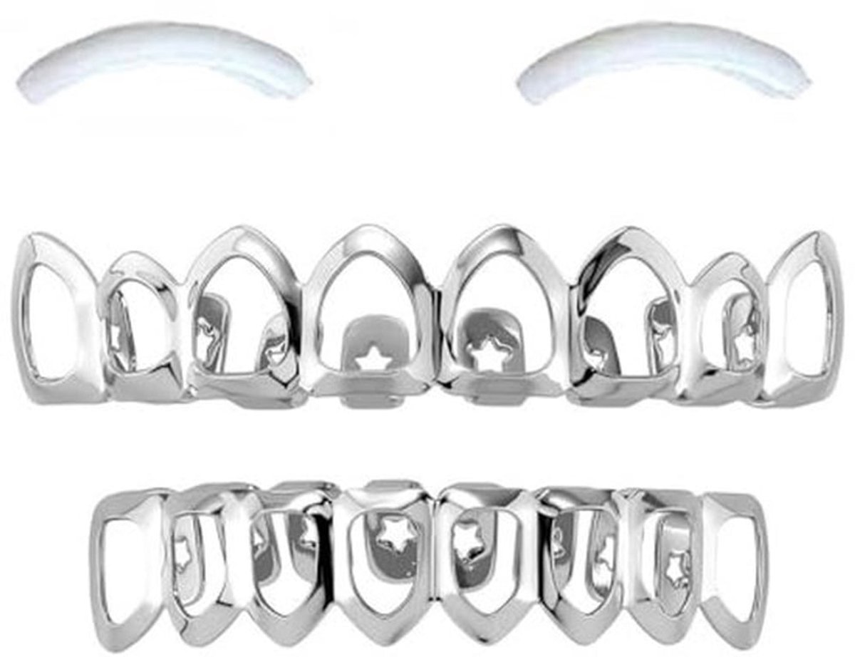 Tandengrills 18K Zilver - Hip Hop Decoratie - Siliconen Mouldings - Mondbretels - Muziek Festival - Schitterend Effect - Tanddecoratie