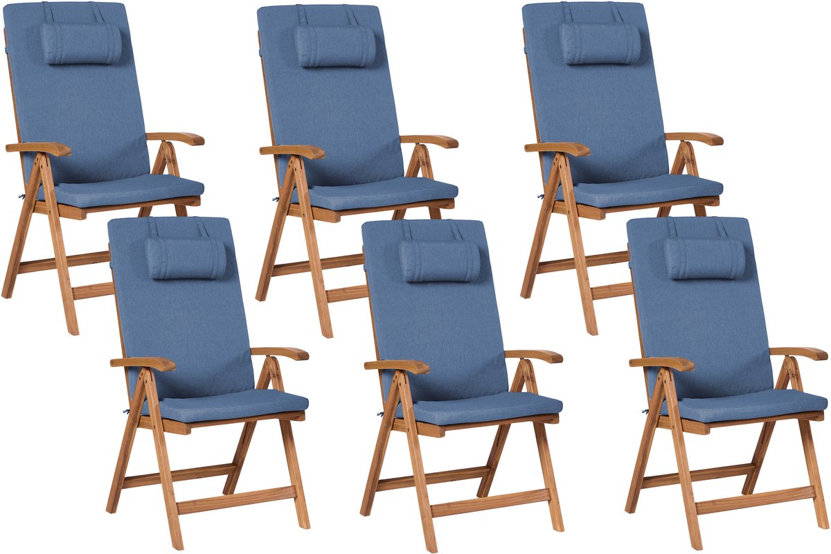 JAVA PREMIUM - Tuinstoel set van 6 - Blauw - Acaciahout