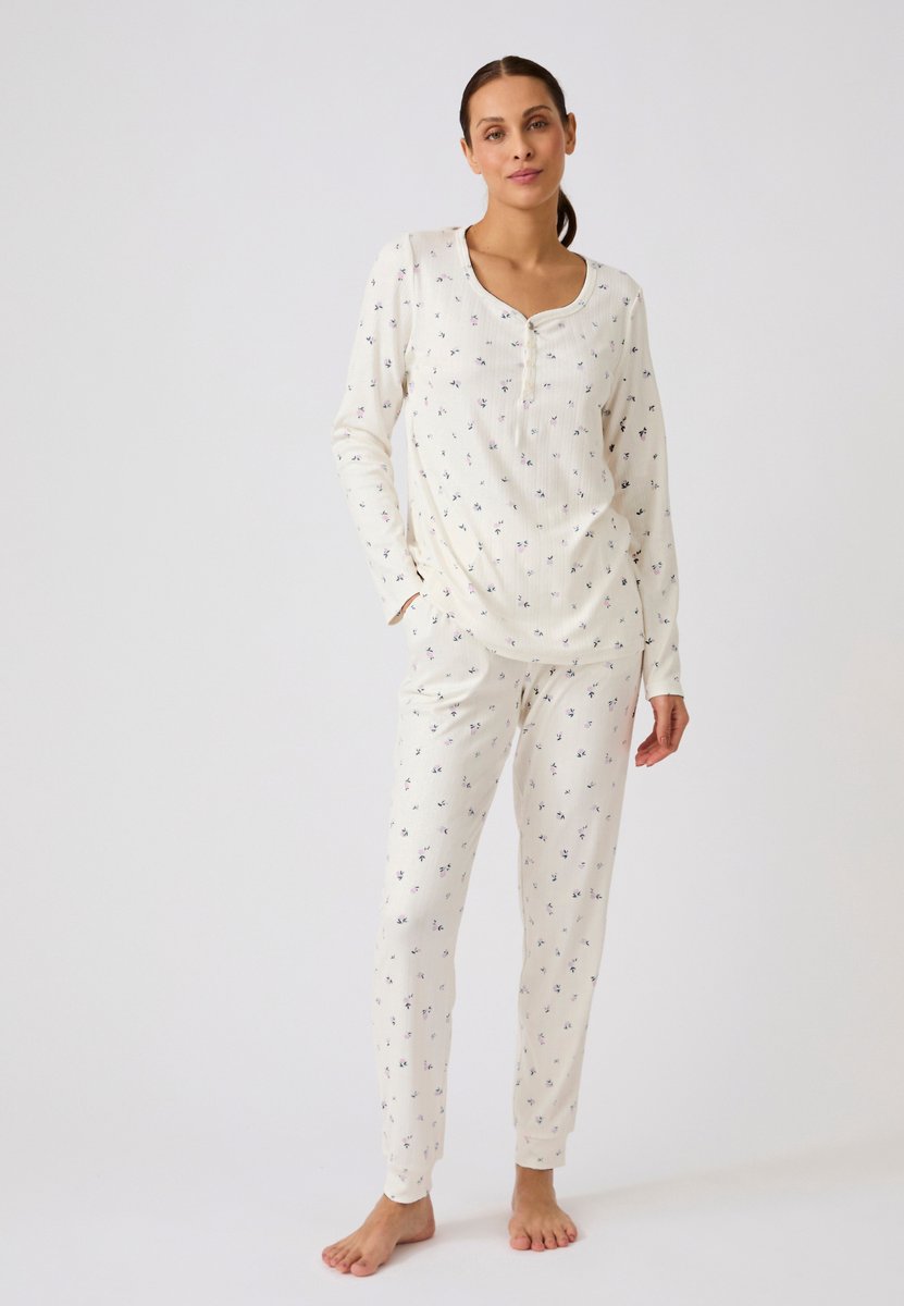 Damart Thermolactyl pyjama van pointelle breisel - Dames - Wit - 46-48 (L)