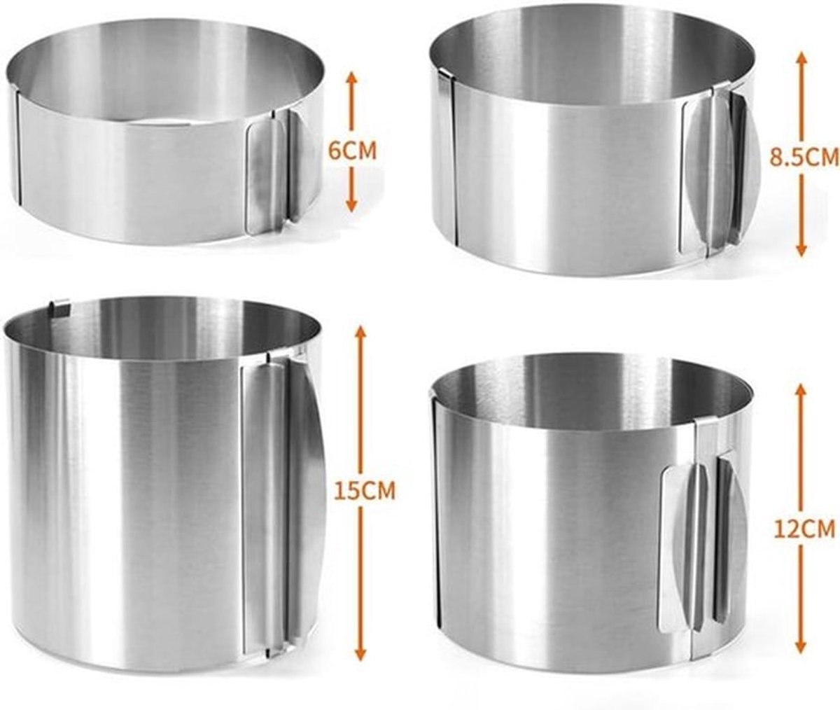 Verstelbare Bakringen RVS - Ronde Vorm - Mousse Ring - Bakring 16-30 cm - Taartbakringvorm - Hoogte 8,5 cm - Bakken - Gezinnen - Bakkamers