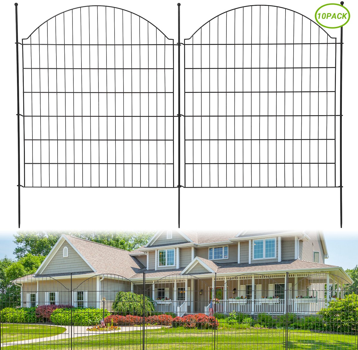 Tuinhek 10 Panelen - 81cmHx74cmB - Decoratief Metaal Tuinhek - Roestvrij - Dierenbarrière - Tijdelijk Hondenhek - Inclusief Grondpalen En Hamer - Voor Tuin Terras