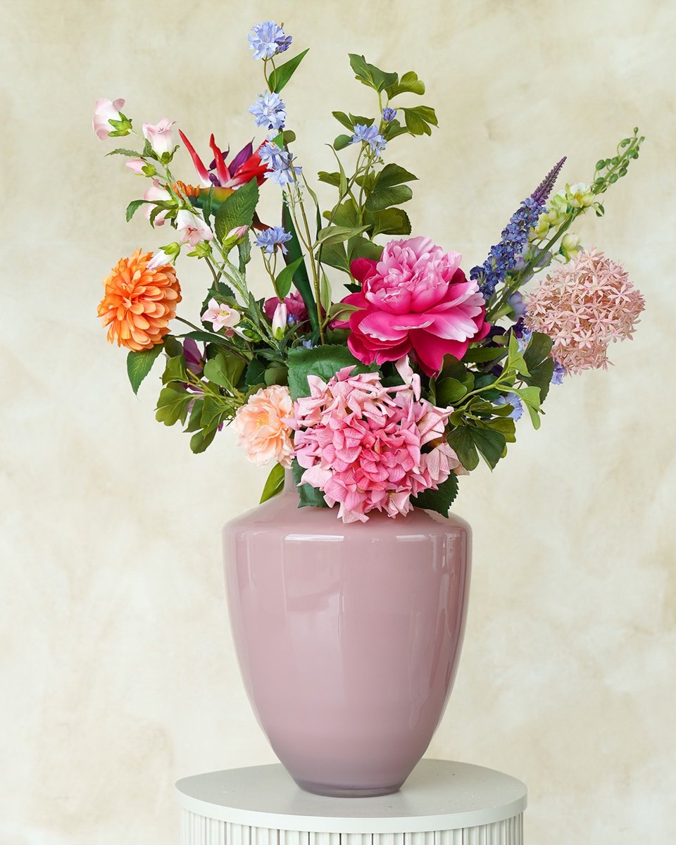 Fan of Flowers Alba – Zijden Boeket – Kunstbloemen Veldboeket – Roze, Oranje & Paars – 80 cm – Real-Touch Nepbloemen