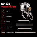 Inhoud verpakking: zilveren fietsbel, inbussleutel, plakstrip, korte en lange RVS-band.