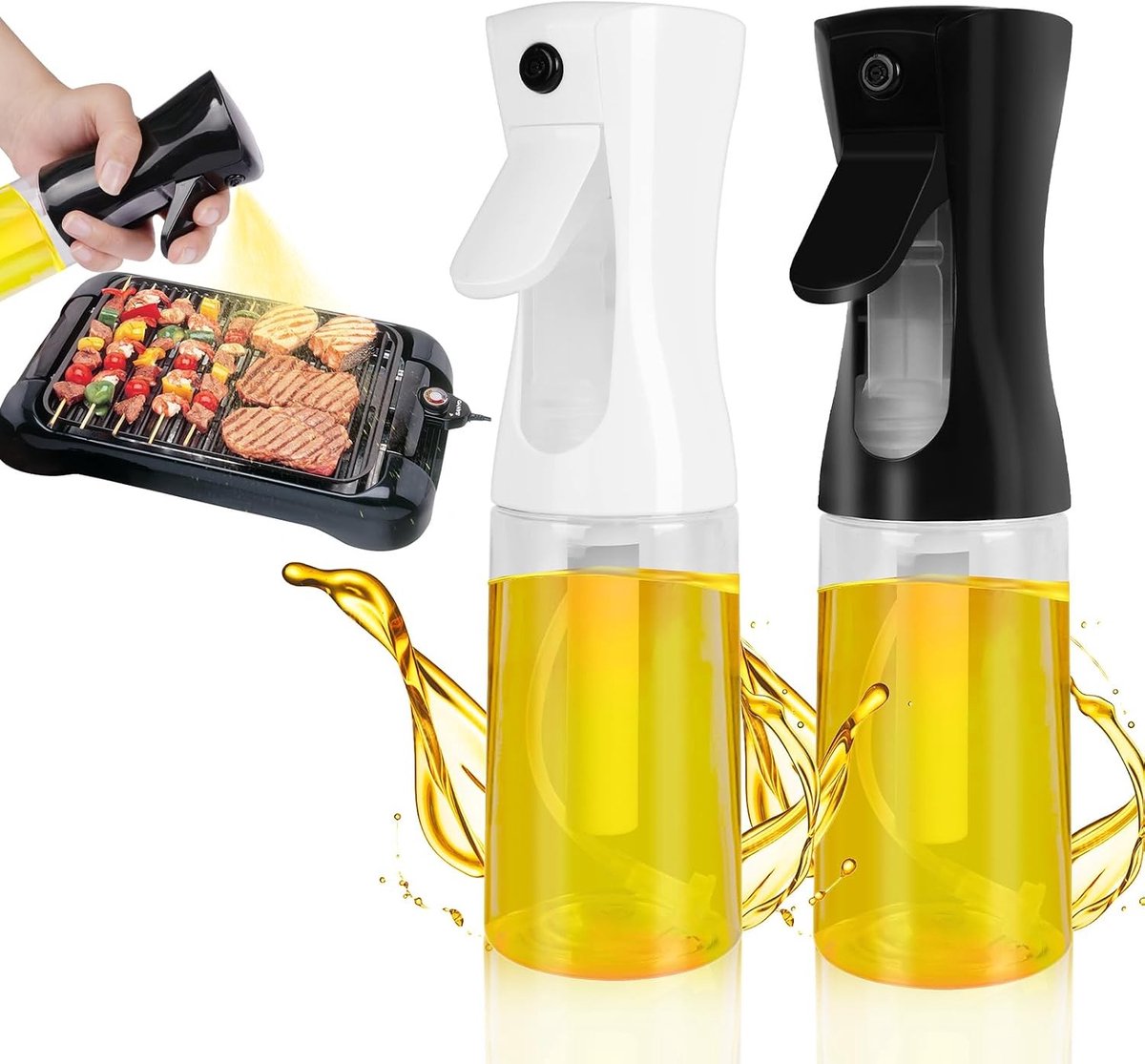 Olijfoliesprayer - Zwart+Wit - 200 ml - Hervulbare Oliespuit van Kunststof - Voor Dagelijks Koken