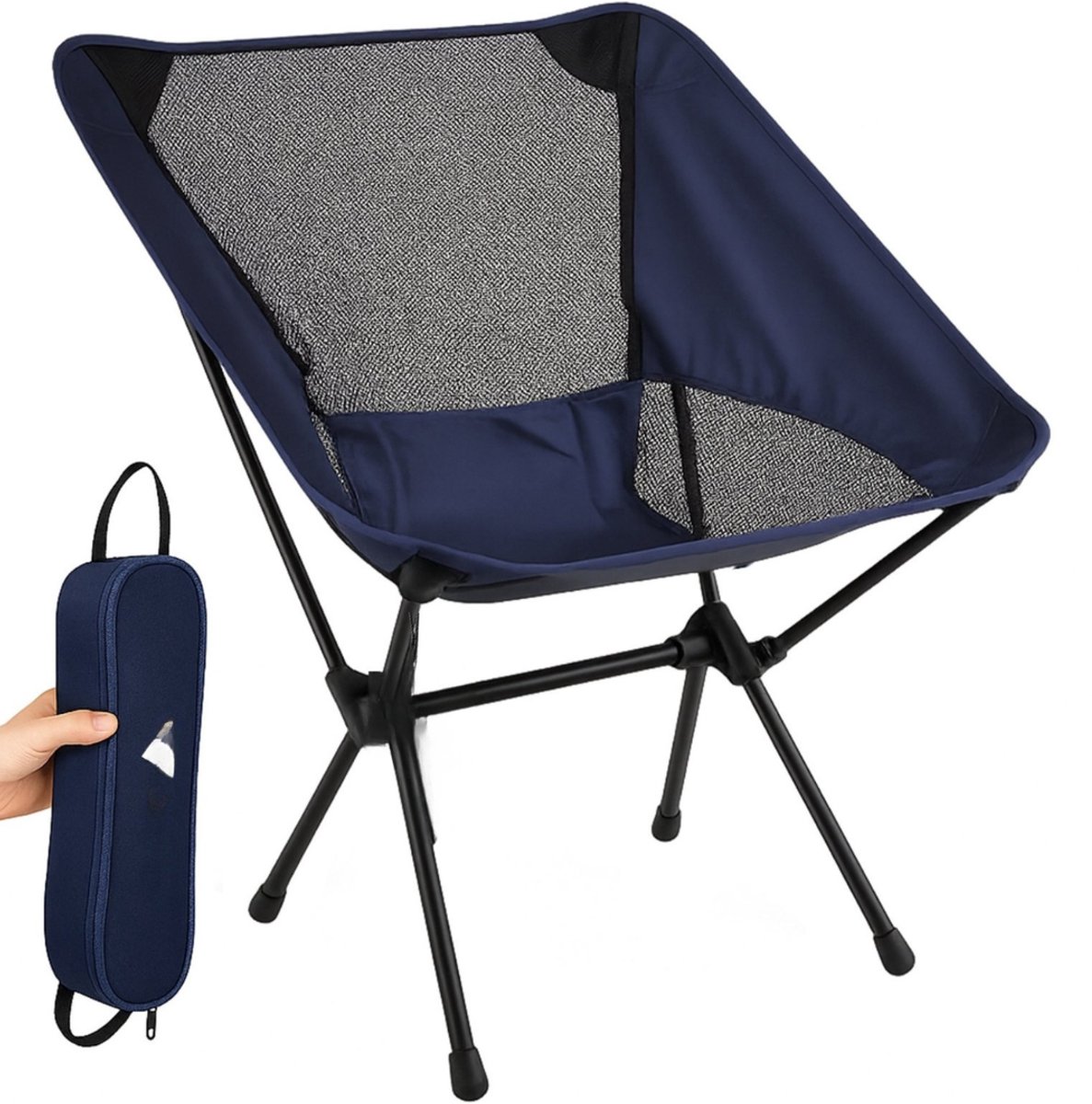 Kenz® - Inklapbare Kampeerstoel - in Hoes - Tot 120 kg – 64 x 53 cm - Blauw / Grijs – Campingstoel – Visstoel – Vouwstoel met Draagtas – Lichtgewicht