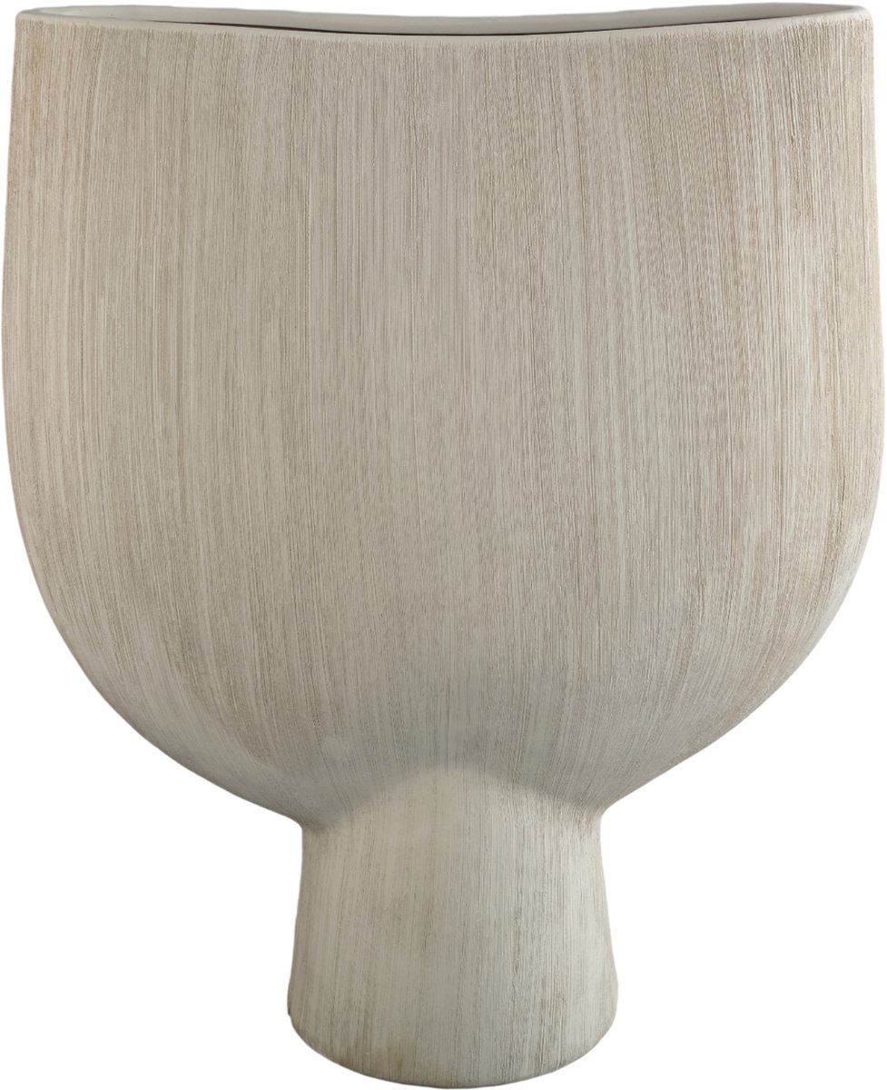 PTMD Tywin Khaki Ceramic Oval Pot On Foot Fine Lines L