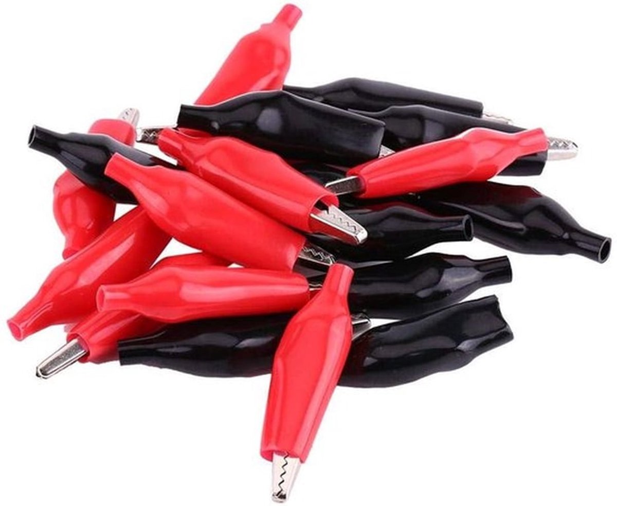 Testleidingen - Alligatorklem - 20 stuks - 28 MAN - Voeding - Batterij - Zwart - Geschikt voor testapparatuur met accu - Metalen alligatorklem set van 20 stuks